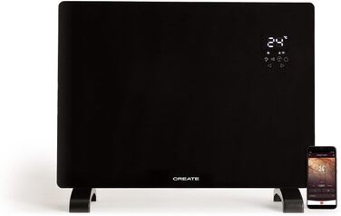 Електричний конвектор CREATE/WARM Crystal 2000W з WiFi, LED-сенсорний екран, 2 режими (1500W, Чорний)