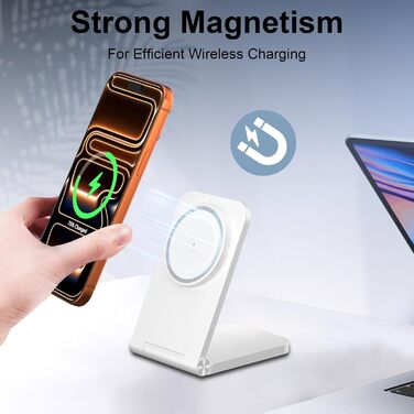 Бездротова зарядка MagSafe, складана, швидка, сумісна з iPhone 17, 16, 15, 14, 13, 12, AirPods 3/2/Pro 2/Pro (G240 White)