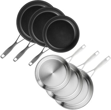 Набір сковорідок SILBERTHAL з нержавіючої сталі (2 шт.) - антипригарне та без антипригарного покриття, придатні для духовки та мийки
