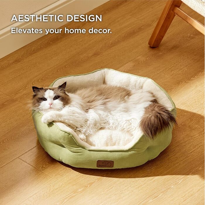 BEDSURE Cat Bed Washable - 63x53x20cm Cat Bed with Reversible Inner Cushion Cat Sleeping Place for Cats or Small Dogs (Light Green, L 51 x W 48 x H 15 cm)