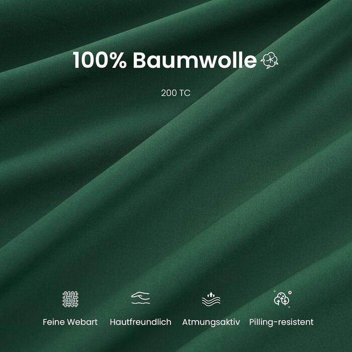 Комплект постільної білизни 135x200/80x80 зелений бавовна 4-х частинний, комплект постільної білизни Salbeigrün 2x135x200 + 2x80x80, постільна білизна ÖKO-TEX Aesthetic 100% бавовна з блискавкою (темно-зелений, 2-х частинний | 155x220cm)
