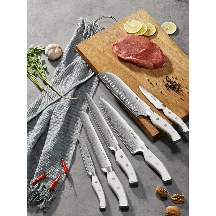 D.Perlla 14-Piece Self-Sharpening Knife Block Set - Professional Stainless Steel Kitchen Knife Set with Plastic Handle & Wooden Block (Brown)