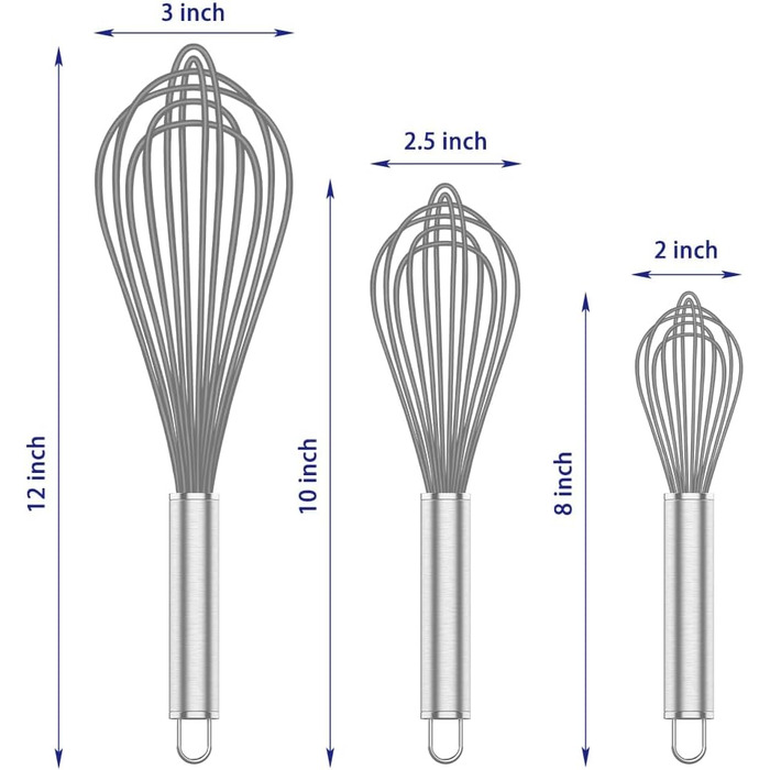 Стійкий силіконовий вінчик для кухні, професійний, з нержавіючої сталі та силікону, для антипригарного посуду, преміум-якість (набір Grau)