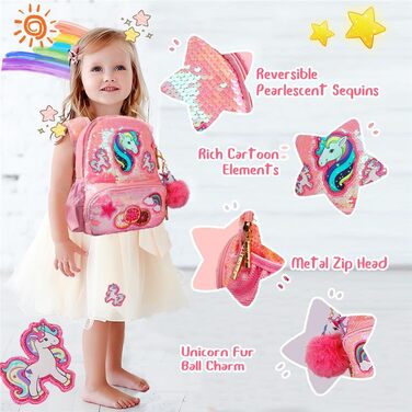 Рюкзак Єдиноріг для дівчинки, дитячий рюкзак з паєтками, персоналізований рюкзак Каваї для школи, рюкзак у дитячий сад/школу, подарунок на день народження/Новий рік, рожевий, 33 см