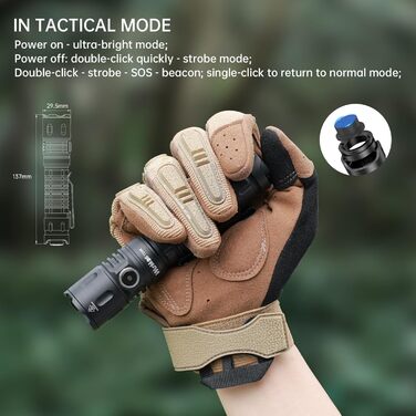 Wurkkos TD04 tactical flashlight 3000LM LED flashlight USB rechargeable, Torch light extremely bright LED flashlight with tactical switch, EDC flashlight 8 modes IP68 waterproof light camping