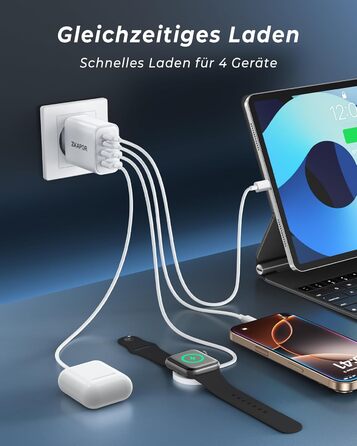 Мережевий адаптер ZKAPOR 40W з 4 USB-портами: швидка зарядка PD+QC для iPhone 16/15/14, Samsung Galaxy, Huawei, iPad