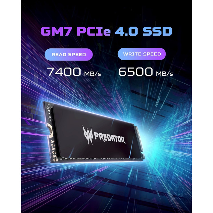 SSD Acer Predator GM7 1TB M.2 NVMe PCIe 4.0 - Швидкість читання до 7400 МБ/с - TLC NAND Flash - Внутрішній SSD для ПК, ноутбука та PS5