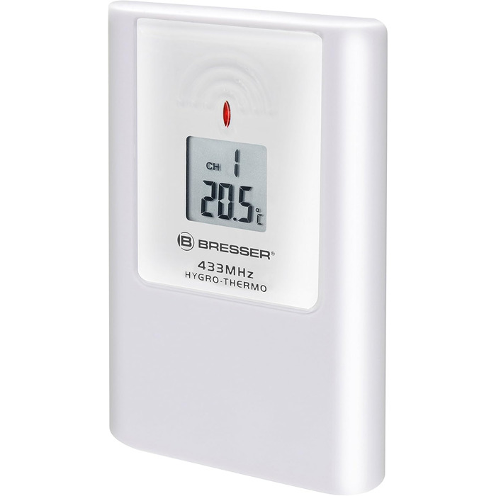 Bresser 7009995 Thermo/Hygro 3-Channel Outdoor Sensor for TemeoTrend models and MyTime Jumbo wall clocks with temperature and humidity display.