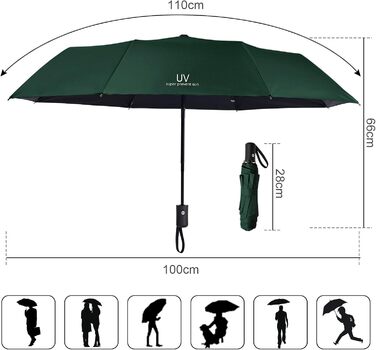 Візон парасолька чоловіча/жіноча, автоматична, стійка до вітру, Teflon покриття, легка, зелена