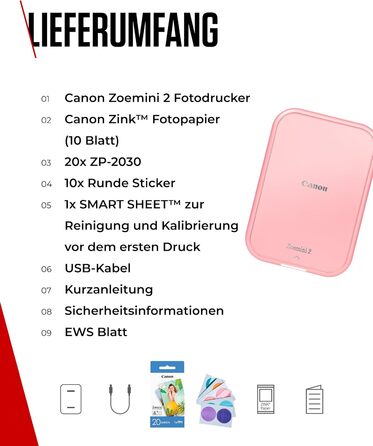 Canon Zoemini 2: Портативний фотодрук, Bluetooth 5.0, USB-C зарядка (Рожеве золото)