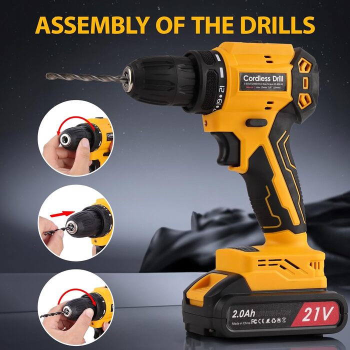 Акумуляторний шурупокрут-дрель 21V безщітковий 80Nm з набором аксесуарів 26-в-1, LED-ліхтар, кейс для дерева, металу, DIY