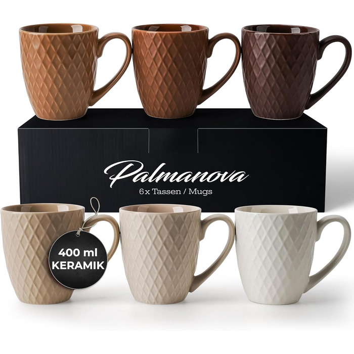 MIAMI – 6 x 400 ml – Coffee Cup Set/Mug – Modern Matte Ceramic Cup – Large Coffee Cup – Palmanova Collection (Beige)