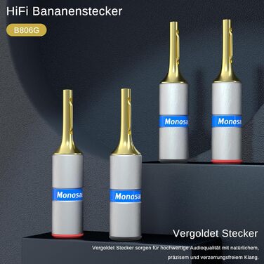 Комплект бананових роз'ємів Monosaudio B806 (8 шт.), позолочені затискачі для акустичних кабелів, домашнього кінотеатру та AV-ресиверів