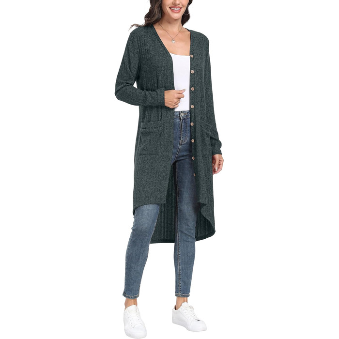 Жакет GRECEREE для жінок з ґудзиками та V-подібним вирізом, легкий кардиган (XXL, темно-зелений)