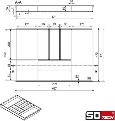 Бамбуковий органайзер для столових приборів Orga-Box 3, 7 відділень, для шухляди 80 см (473x697 мм), дерев'яний лоток для кухонь Nobilia з серпня 2012