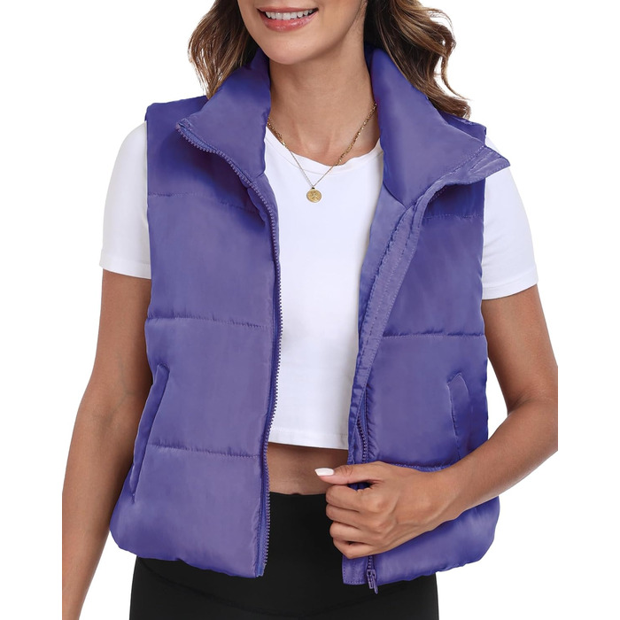 Жіноча жилетка Eorose Puffer, тепла осінньо-зимова жилетка без рукавів, фіолетовий колір, з кишенями (M)