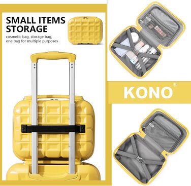 Набір валіз KONO 2 в 1: велика валіза (62 см) та косметичка (жовтий колір)