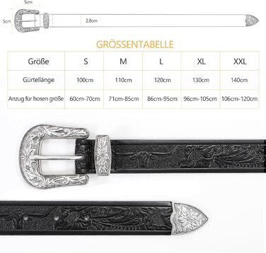 Жіночий шкіряний ремінь JasGood для джинсів та штанів. Вінтажний стиль, Західний дизайн. Розміри: M (110 см), XXL (140 см)