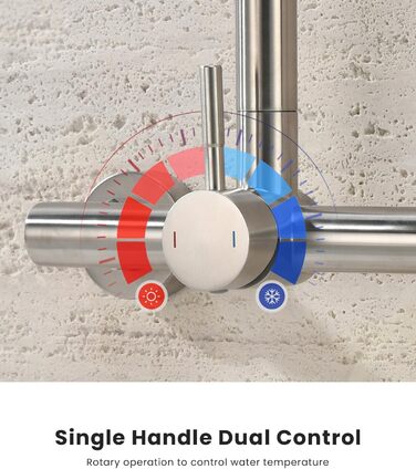 Змішувач кухонний настінний DAYONE з висувною лійкою, нержавіюча сталь, 3 режими, 360° обертання, відстань між отворами 15 см, матовий