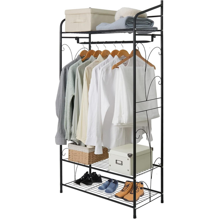 Metal Clothes Rack, Multifunctional Closet with 1 Clothes Rod and 3 Shelves, Coat Rack for Bedroom Dressing Room, 79×36×161cm