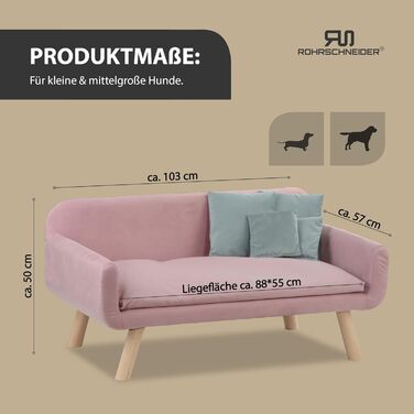 Диванчик для собак Chicago | Водостійкий лежак для собак маленьких та середніх порід | Макс. вага 50 кг | З міцної деревини | Виготовлено в ЄС | Розміри: 103x57x50 см | Сумка для відходів (рожева)