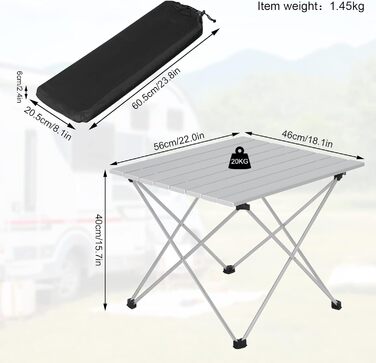 Складаний туристичний столик Woltu Alu - легкий, портативний, для кемпінгу, пікніка, риболовлі, 68x46x40 см, срібний