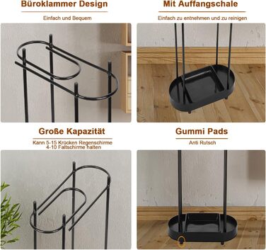 uyoyous Umbrella Stand Metal Umbrella Stand Rain Umbrella Holder 53 x 36 x 18.5 cm Freestanding Umbrella Holder with Rain Tray, Corner Umbrella Stand Black