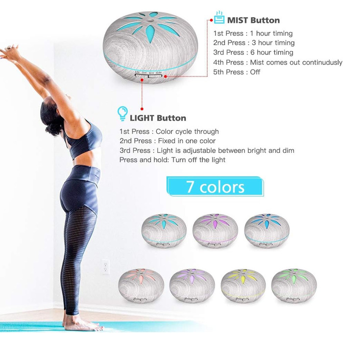 Аромадифузор GeeRic 550 мл з таймером, ультразвуковий зволожувач повітря, ароматерапія, 7 кольорів LED, дерево