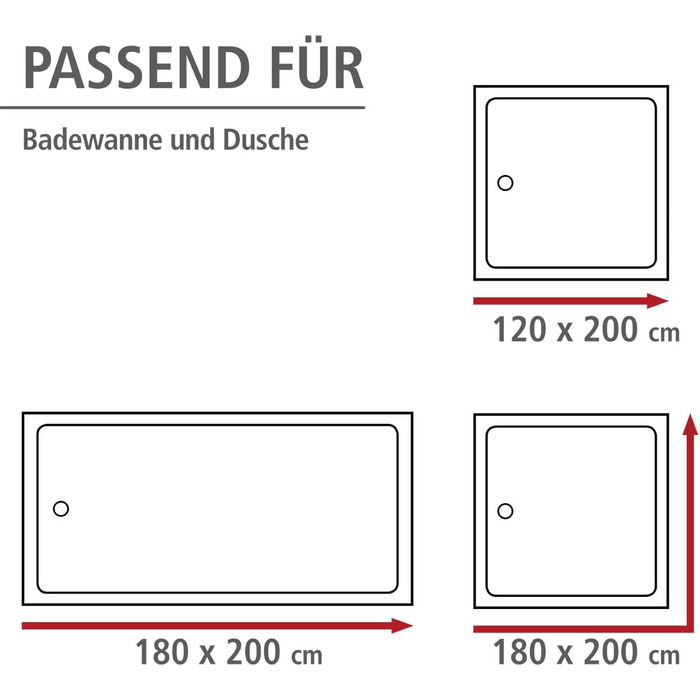 Штора для душу WENKO Anti-Schimmel чорна, текстильна, антигрибкова, водонепроникна, з кільцями, 180x200 см