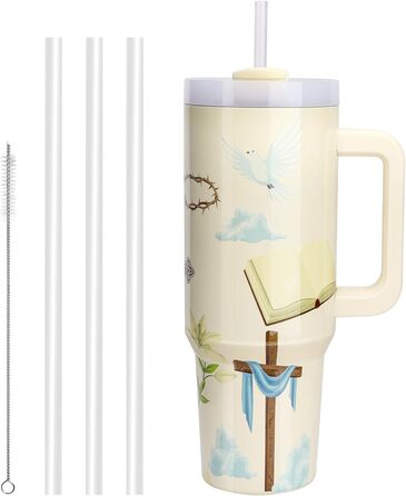 Термокружка WALLFID 40oz з нержавіючої сталі, вакуумна ізоляція, з кришкою, 3 трубочки та щітка для чищення, для гарячих та холодних напоїв, ідеально підходить для кави, чаю, смузі та іншого