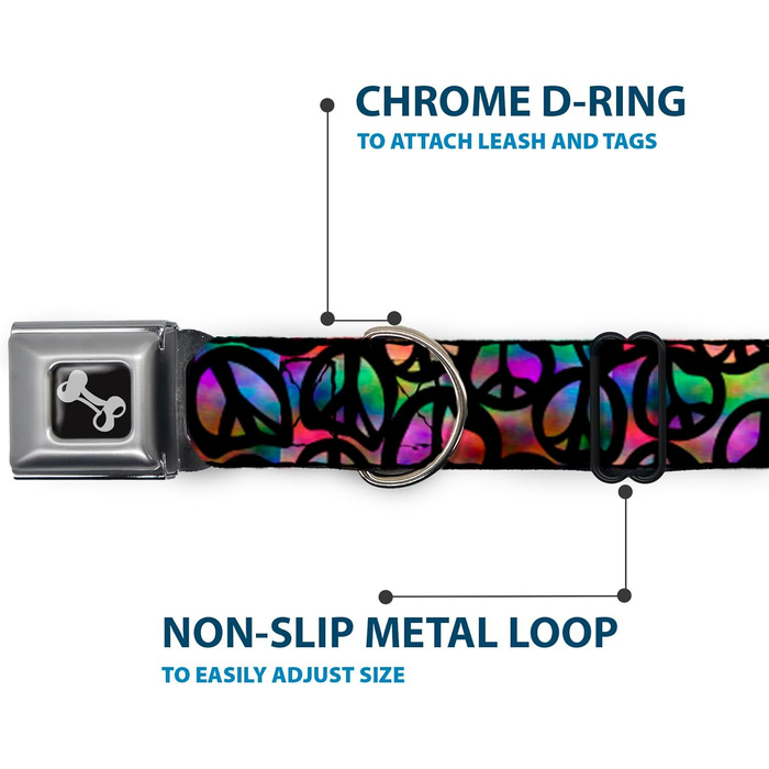 Нашийник для собак Buckle-Down Peace Psychedelic - 1' (2.5 см) ширина, обхват шиї 38-66 см, великий, багатокольоровий