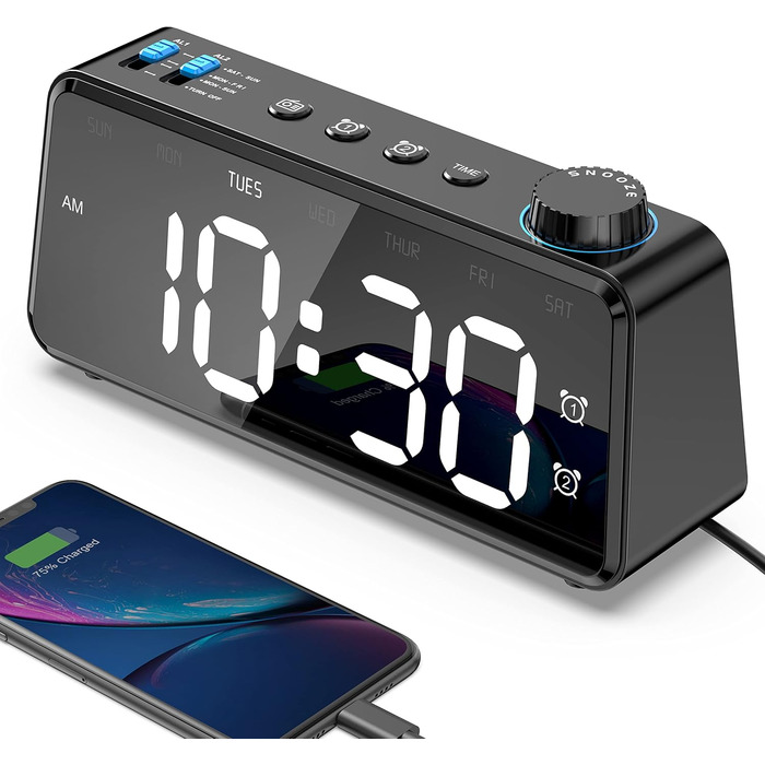 ANJANK FM Radio Alarm Clock with USB Charging Port | Dual Alarm with Weekday/Weekend Settings | 0-100% Dimmable and 6.5