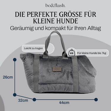 bo&flash Сумка-переноска для собак Portland – 44x26x32 см – для маленьких собак до 7 кг – комфортна та стильна, миється та екологічна (Темно-сірий)
