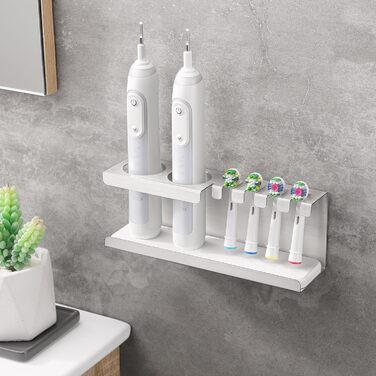 Тримач для електричної зубної щітки, нержавіюча сталь, кріплення на стіну без свердління, універсальний для насадок (сріблястий)