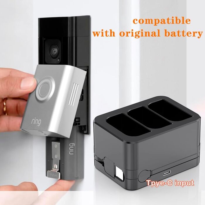 Зарядний пристрій для акумуляторів Ring: 3 слоти, 3.65V, 6040mAh, з LED-дисплеєм та кабелем Type-C (Black)