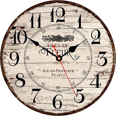 Toudorp Wall Clock Wooden French Country Style Quiet Wall Clock Easy to Read Battery Operated Home Decorative Retro Wall Clock (French Country, 12 inches)