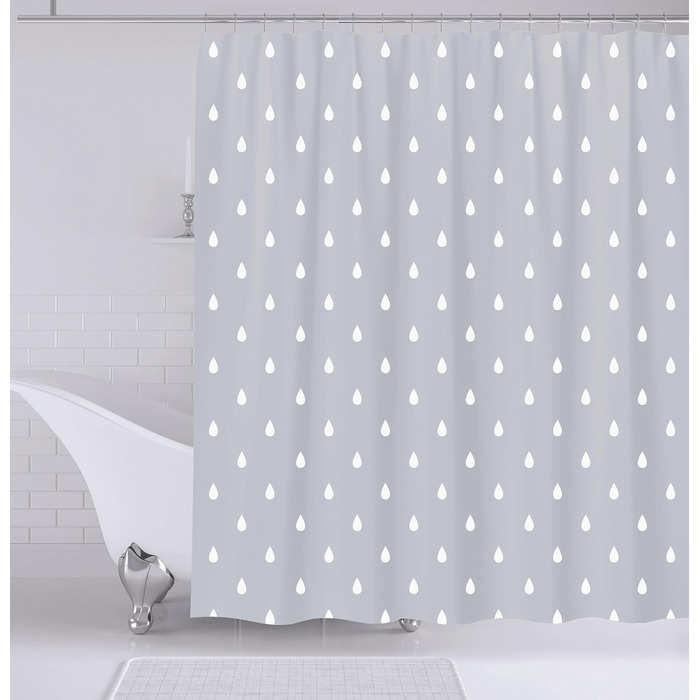 Штора для душу YOUNG DA текстильна біло-сіра з малюнком 