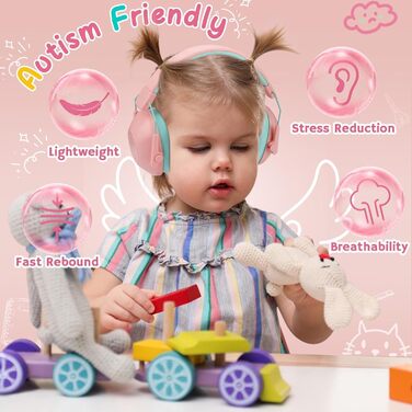 Навушники для захисту від шуму для дітей, навушники для дітей з аутизмом, пасивний захист вух для учнів початкової школи, регульовані навушники для концертів (рожевий/блакитний)