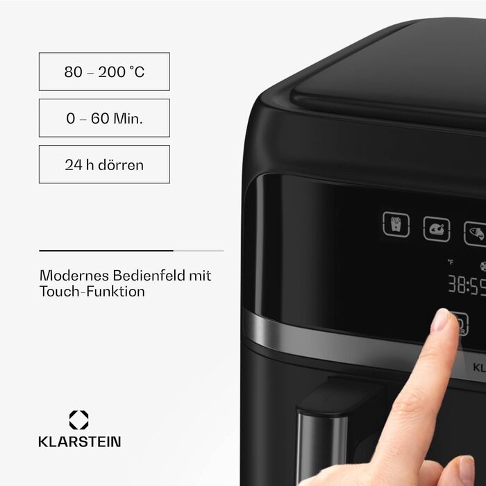 Klarstein Air Fryer, Dual Chamber Hot Air Fryer, 2850W Compact Air Fryer, 7.6L Air Fryer with Touch Control Panel, Timer, Preheat, 6 Modes, Large Hot Air Fryer, Air Fryer XL Black Duo Basic