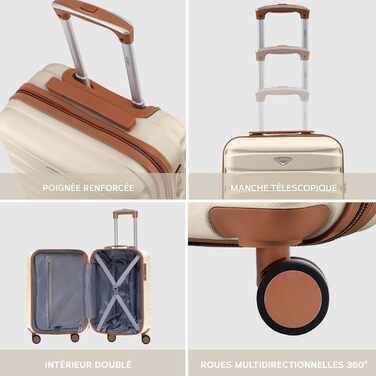 Чотирьохколісний валіза Flight Knight ABS з жорстким корпусом, ручна поклажа, розмір для авіакомпаній (British Airways, EasyJet), 56x45x25 см (55x35x25 см TSA), кремовий/бежевий колір