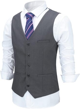 Чоловіча жилетка Allthemen V-подібний виріз, однобортна, Slim Fit, для ділового костюма, Western (XXL, темно-сіра)