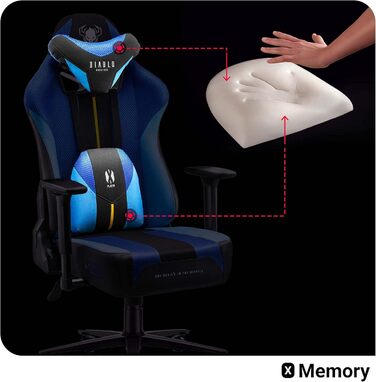 Ігрове крісло Diablo X-Player Frost Black Kids S, тканина, 3D підлокітники, ергономіка, подушки для шиї та попереку, для дітей