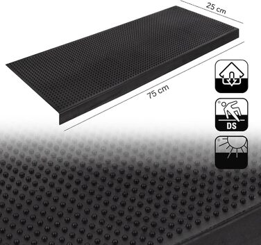 Rubber Threshold Ramps - Non-Slip Transition Mats for Indoor/Outdoor Use - 5 Piece Set - Various Designs - 25x75cm (Santiago)