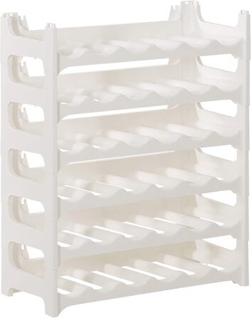 Plastic bottle rack for 36 bottles, expandable, stackable wine rack, white, beverage rack bottle shelving system, shelf for drinks, bottle cabinet, liquor rack