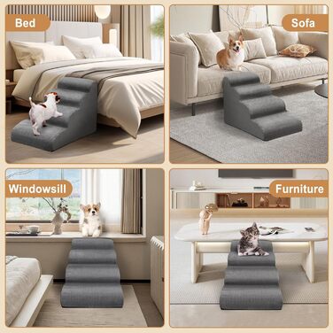 Сходинки для собак маленьких порід Otauoaea: 4 сходинки, протиковзкі, для диванів та ліжок, знімний чохол, сірий колір