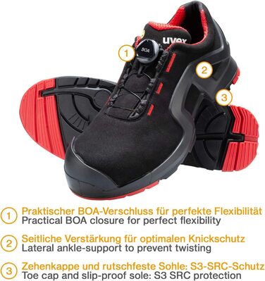 Чоботи робочі Uvex 1 X-Tended Support S3 SRC ESD - червоно-чорні (51 EU)