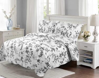 Набір постільної білизни Marina Decoration з ковдрою та двома наволочками, сірий візерунок хризантем, розмір King