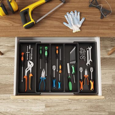 Органайзер для столових приборів Lifewit в шухляду, розширюваний 33-57 см, чорний, пластик, 38х5х38 см