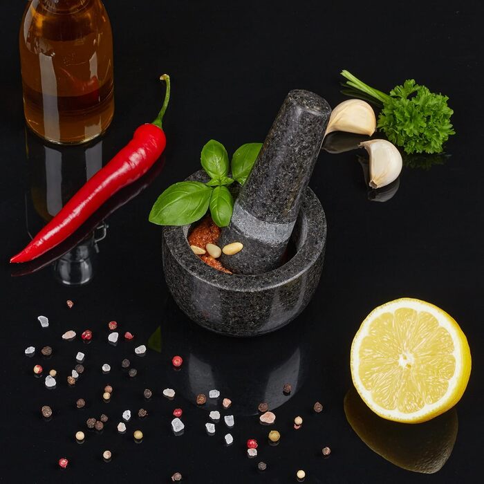Гранітний ступка з пестиком Relaxdays, сірий, Ø 8,5 см, об'єм 100 мл