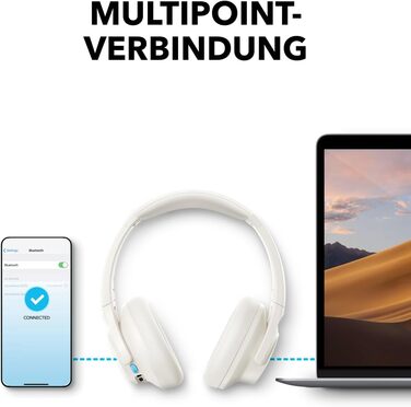 Soundcore Q11i Бездротові навушники-плеєри з Bluetooth, Anker: глибокий бас, 60 годин роботи, Hi-Res Audio, знімні амбушури, Multipoint-з'єднання (білі)